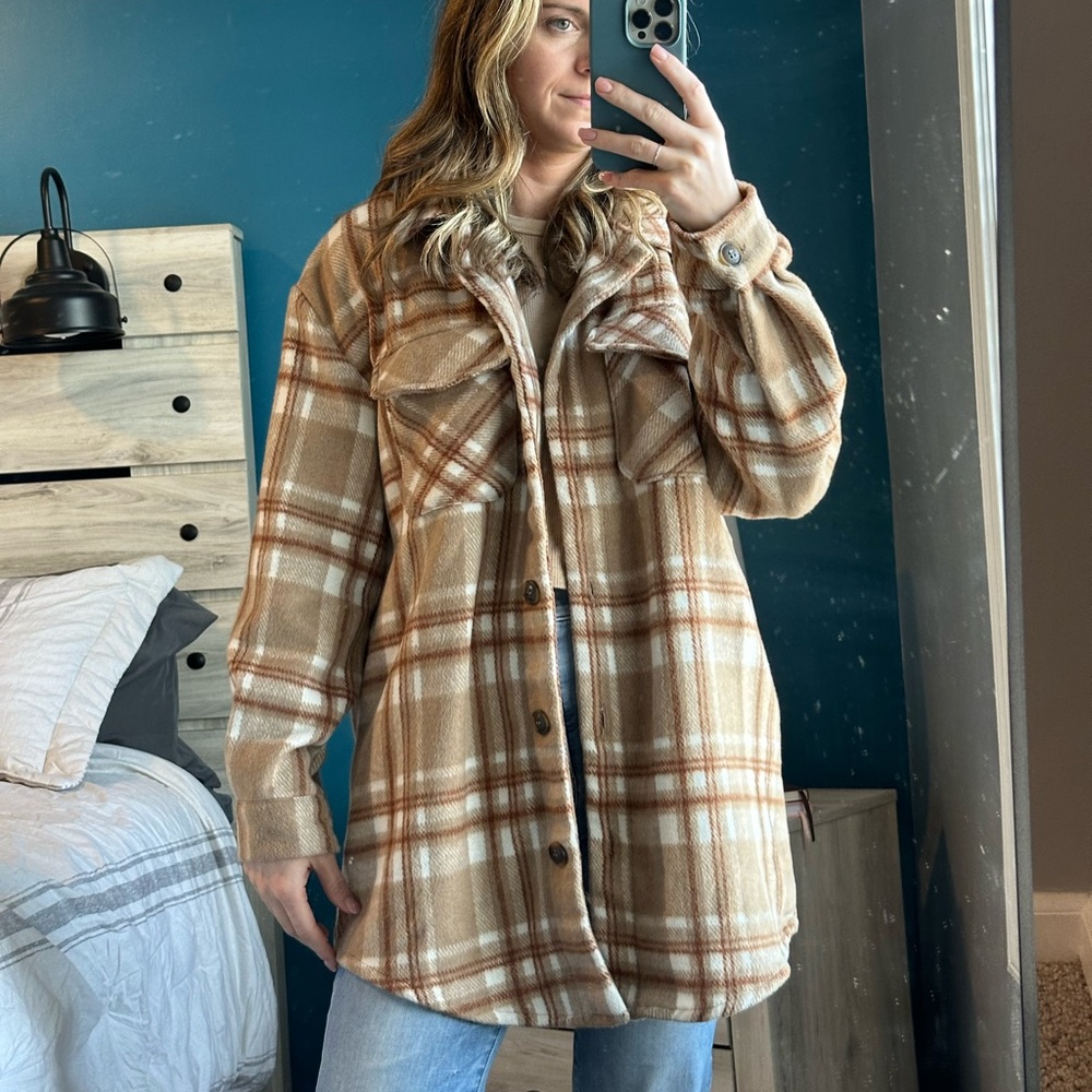 Camel plaid Long Jacket